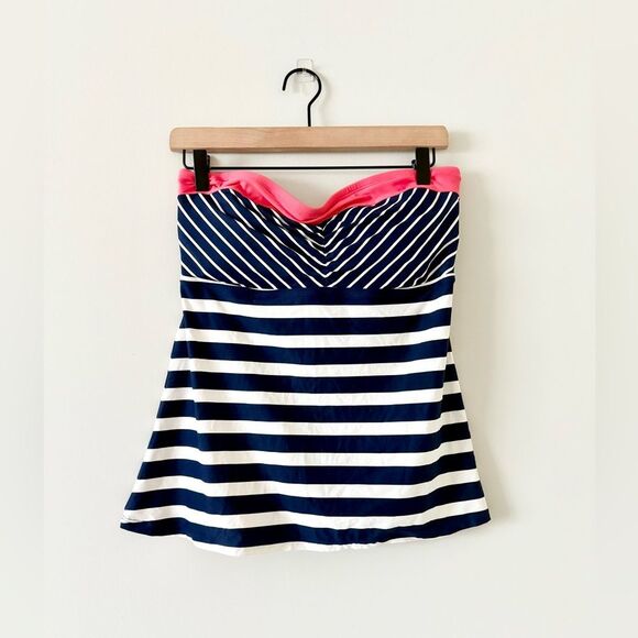 Beach House Two Piece Swimsuit with Tankini Top in Navy White and Pink Bottom 12 - Picture 1 of 6